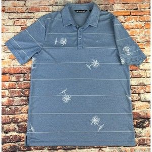 Travis Mathew Mens Baumen Around Pique Golf Polo Shirt Blue Navy Marine Hawaii M